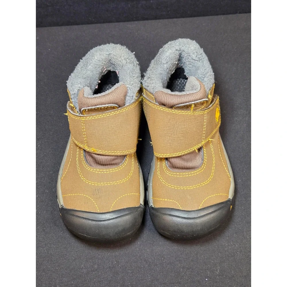Keen Portsmouth Kids Waterproof Hiking Boots Brown Yellow Fur Lined Size‎ 10c